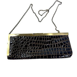 ALLIGATOR Clutch Brown With Gold Detail and Chain